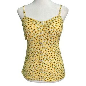 No Boundaries Sunflower Babydoll Tank Top Cami Y2K Yellow Brown (Size M Juniors)